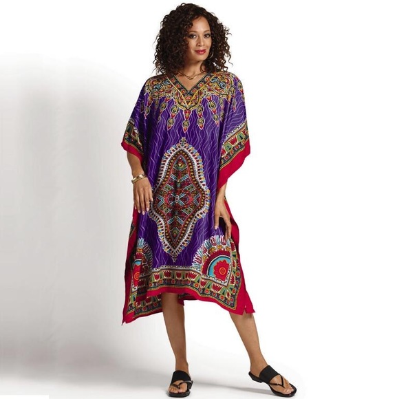 Purple and Red Print Microfiber Short Caftan - Picture 1 of 2